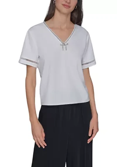 Women's Rhnetone Bow Knit Top