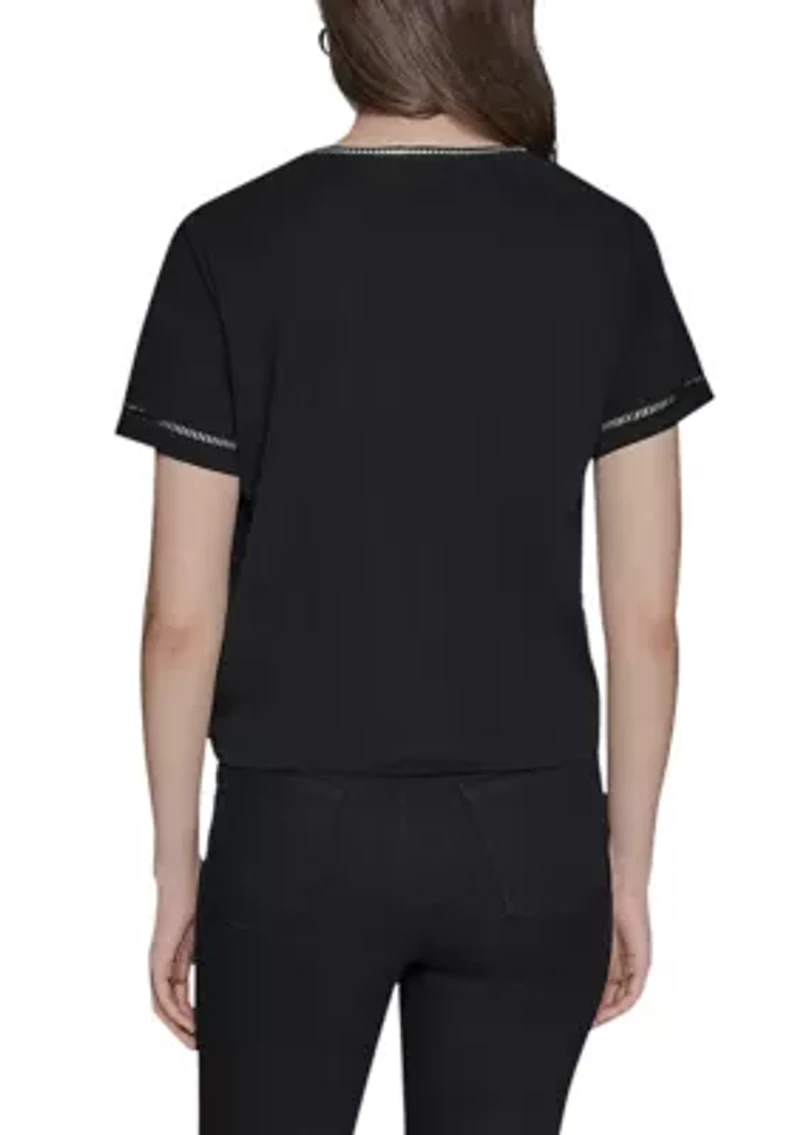 Women's Rhnetone Bow Knit Top