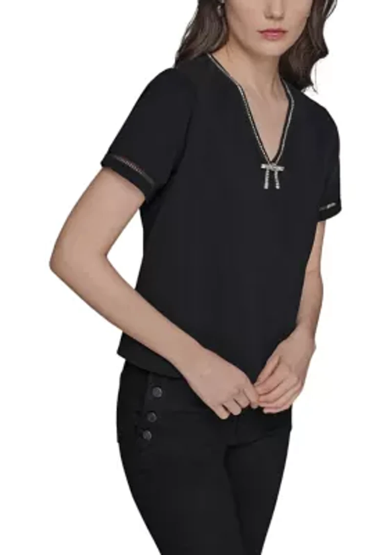 Women's Rhnetone Bow Knit Top