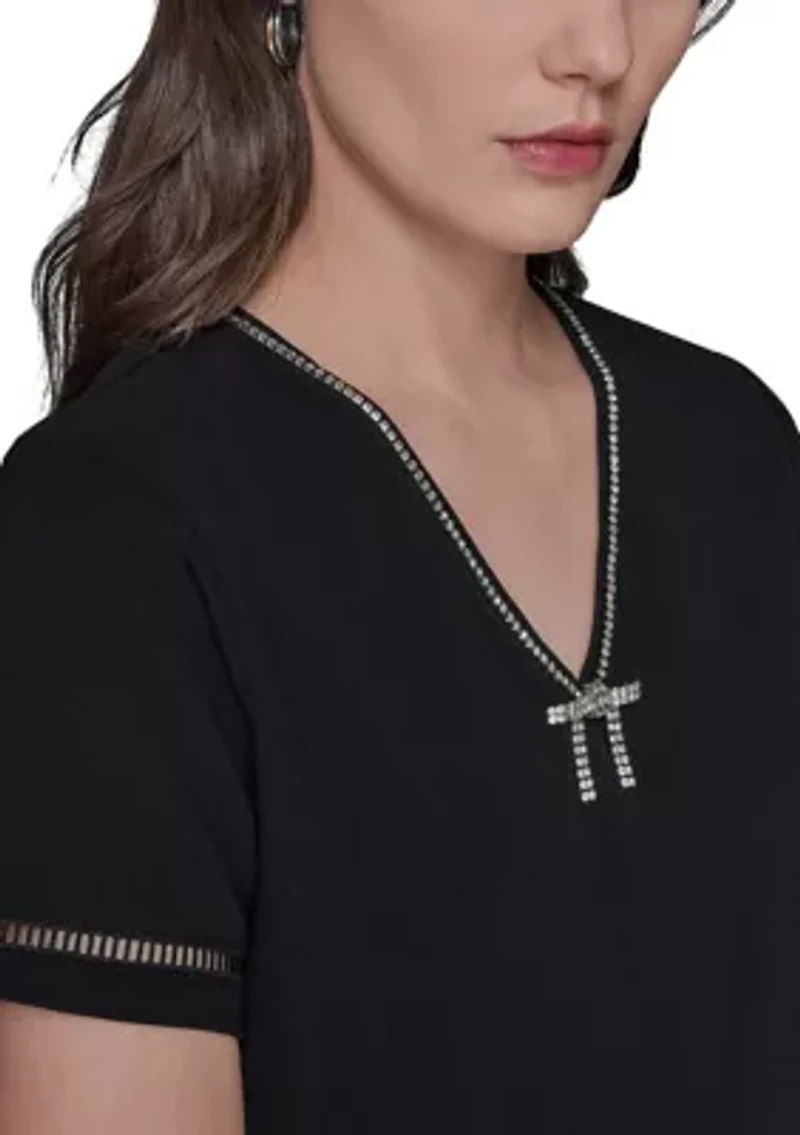 Women's Rhnetone Bow Knit Top