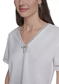 Women's Rhnetone Bow Knit Top