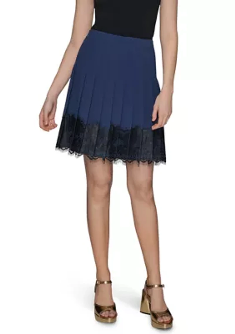 Women's Lace Trim Pleated Skirt