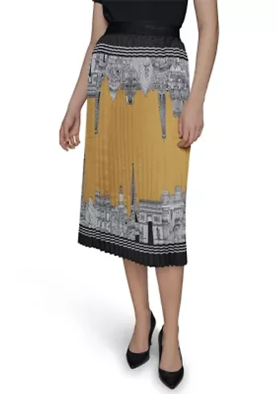 Women's Pleated Paris Border Printed Skirt