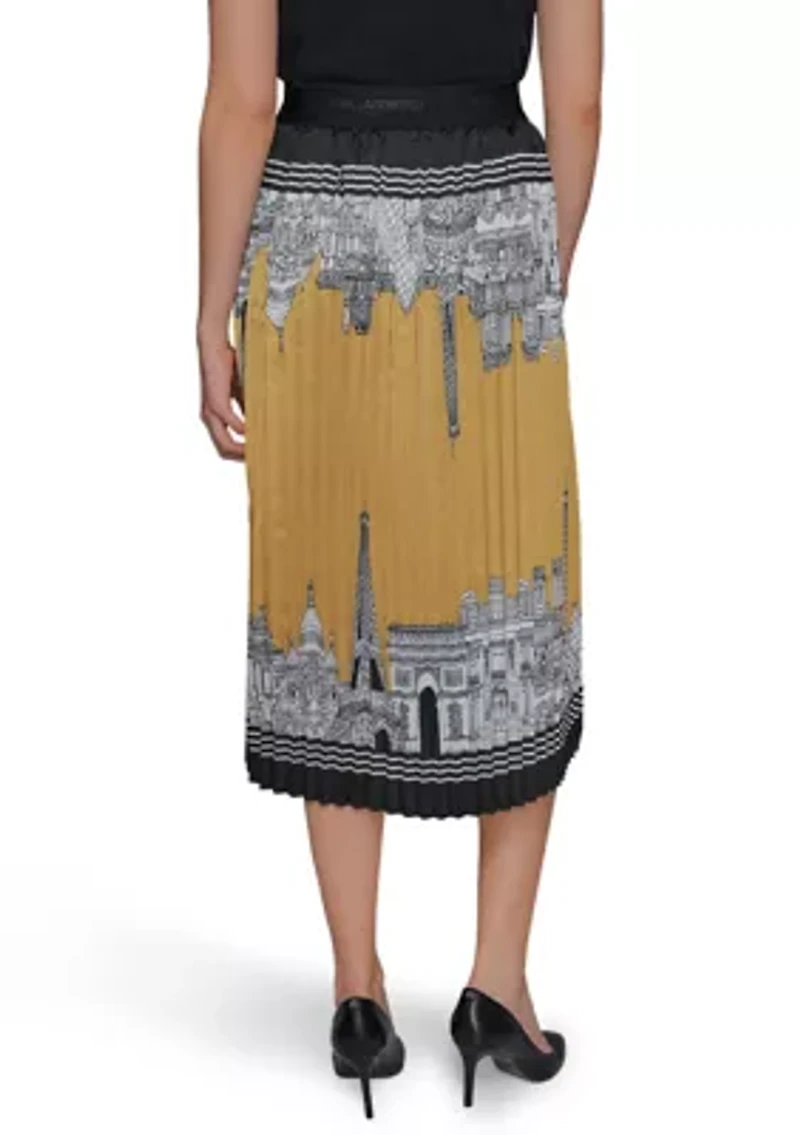 Women's Pleated Paris Border Printed Skirt
