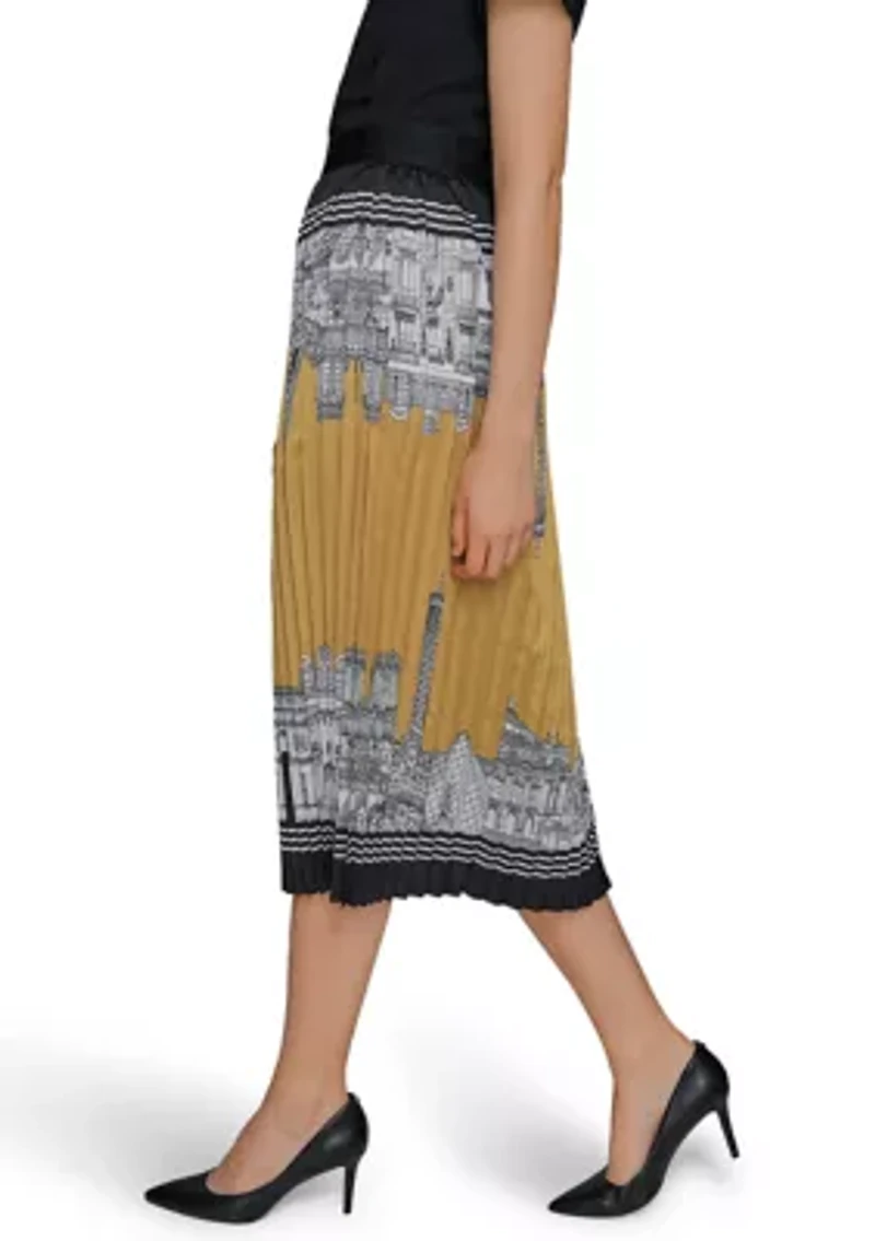 Women's Pleated Paris Border Printed Skirt