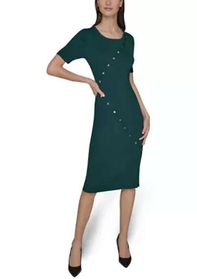 Women's Asymmetrical Button Front Ribbed Knit Dress