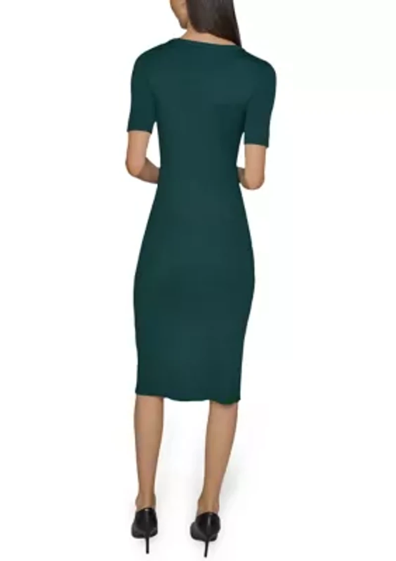 Women's Asymmetrical Button Front Ribbed Knit Dress