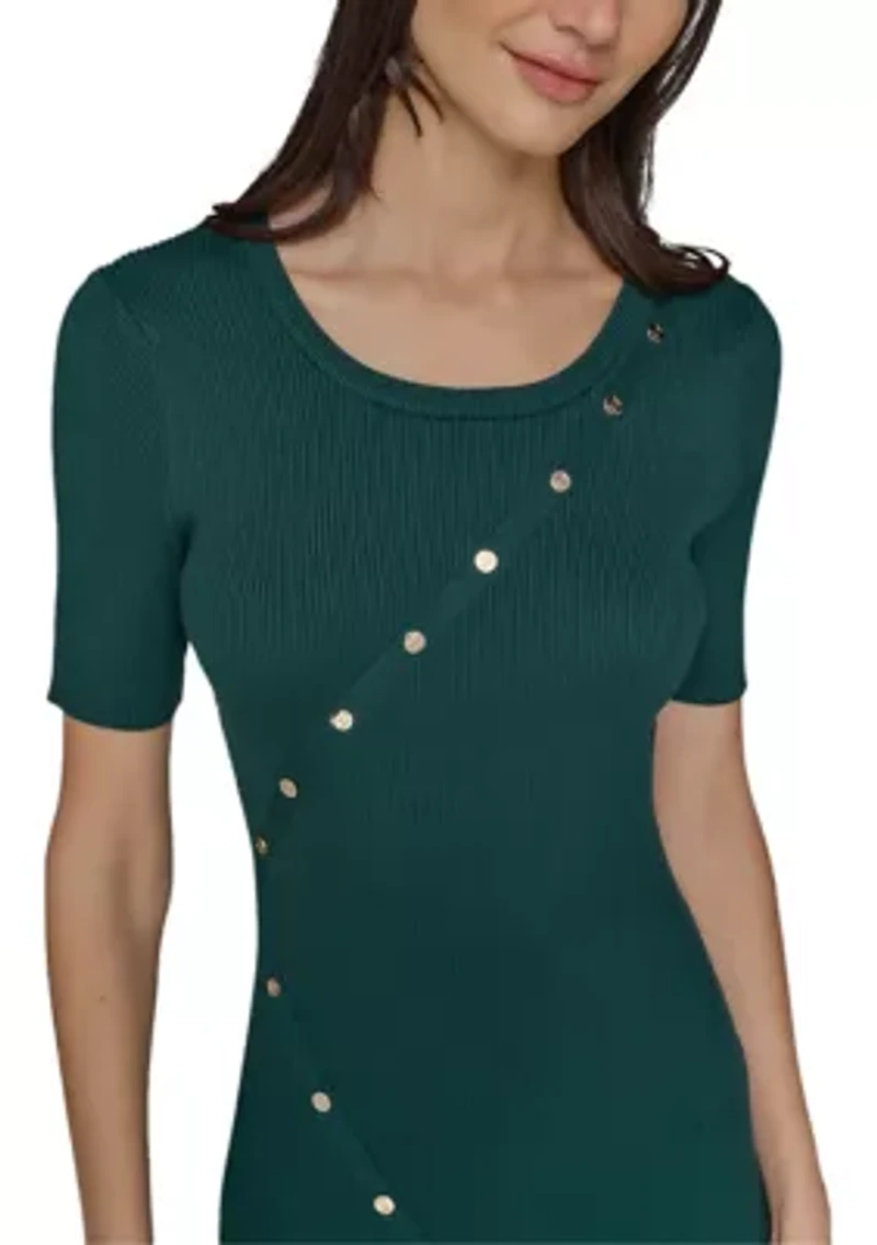 Women's Asymmetrical Button Front Ribbed Knit Dress
