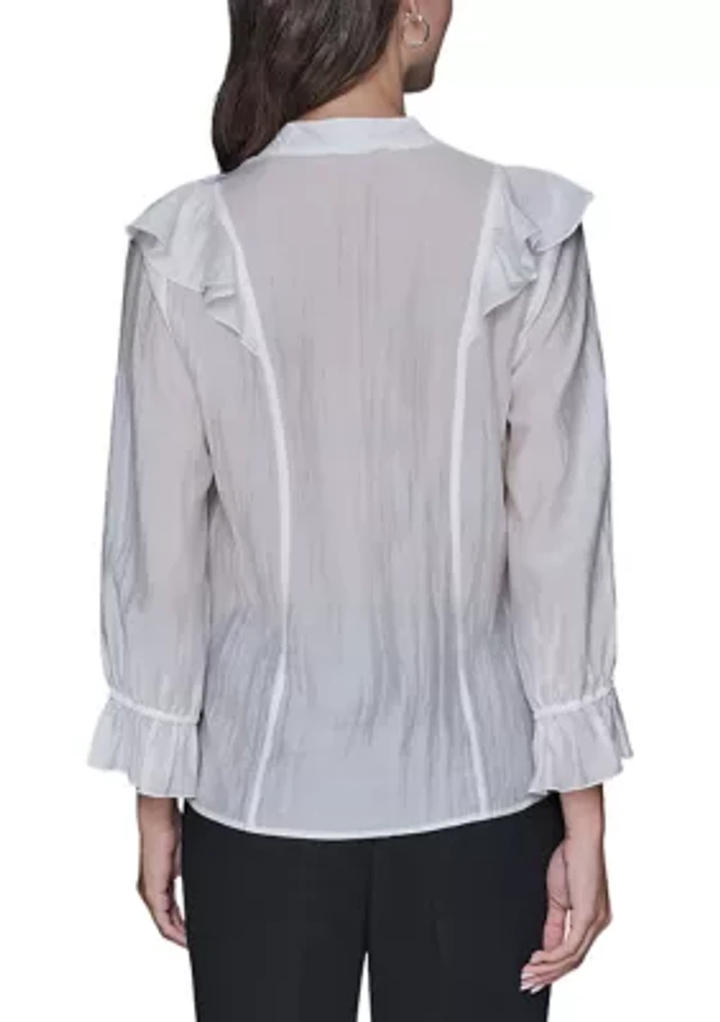 Women's 3/4 Sleeve Ruffle Bow Blouse