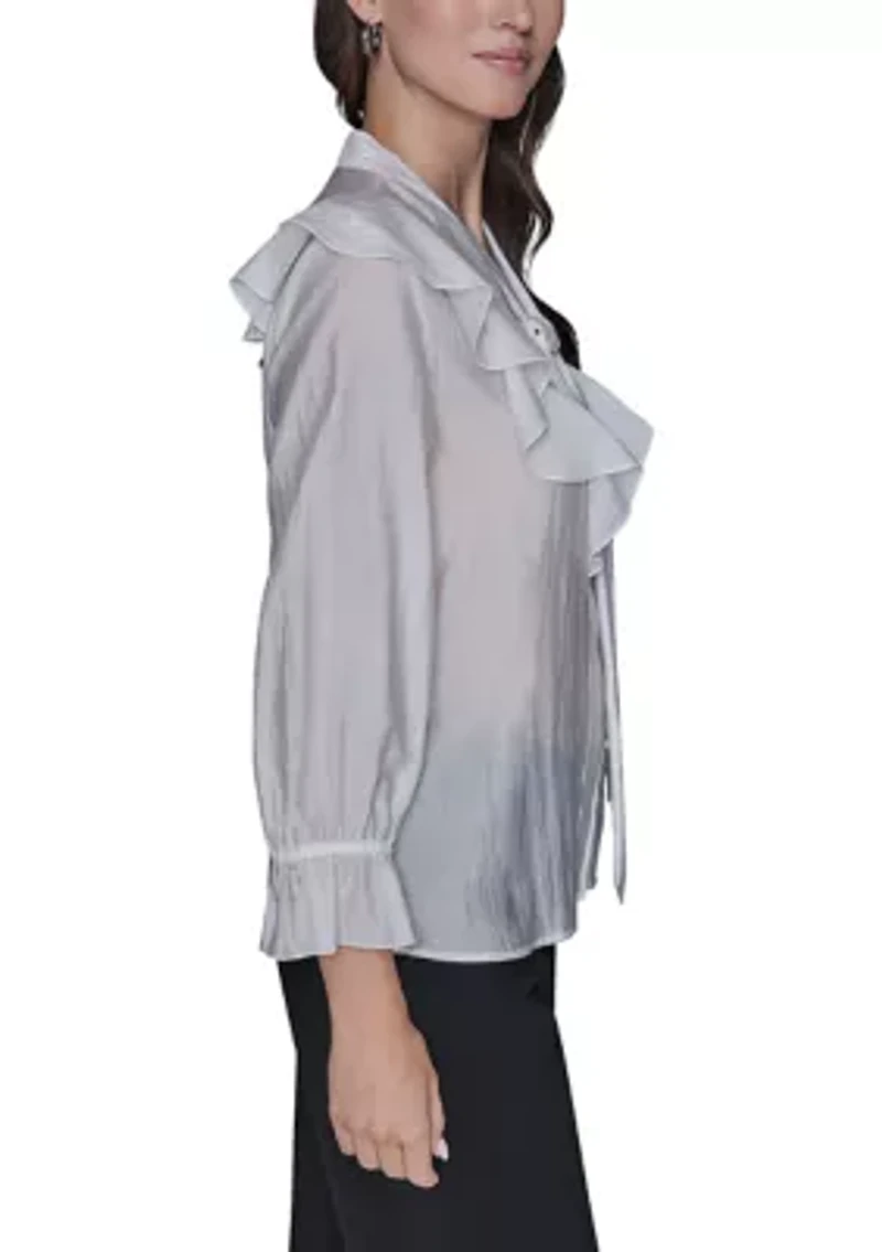 Women's 3/4 Sleeve Ruffle Bow Blouse