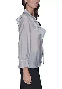 Women's 3/4 Sleeve Ruffle Bow Blouse