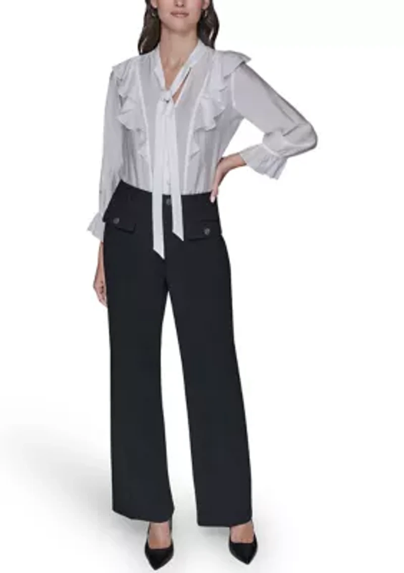 Women's 3/4 Sleeve Ruffle Bow Blouse