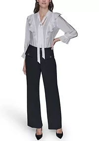 Women's 3/4 Sleeve Ruffle Bow Blouse