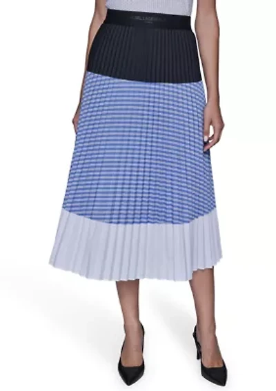 Women's Colorblock Pleated Midi Skirt