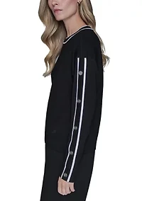 Women's Long Sleeve Button Shoulder Crew Neck Sweater