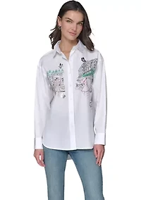 Women's Long Sleeve Paris Scene Tunic Shirt