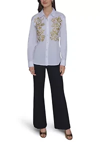 Women's Rose Embroidered Button Front Shirt