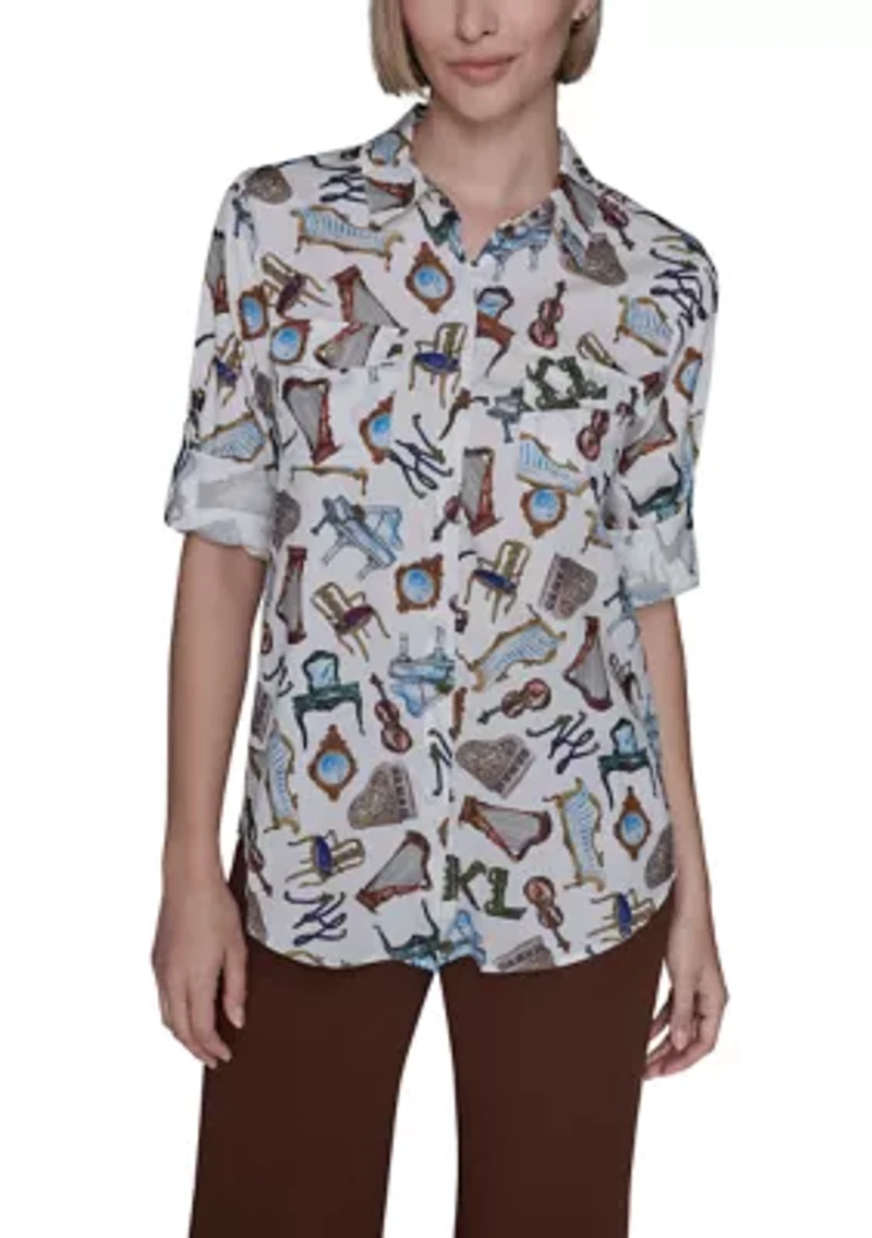 Women's Printed Button Down Blouse
