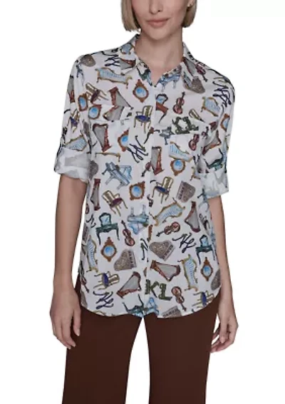 Women's Printed Button Down Blouse