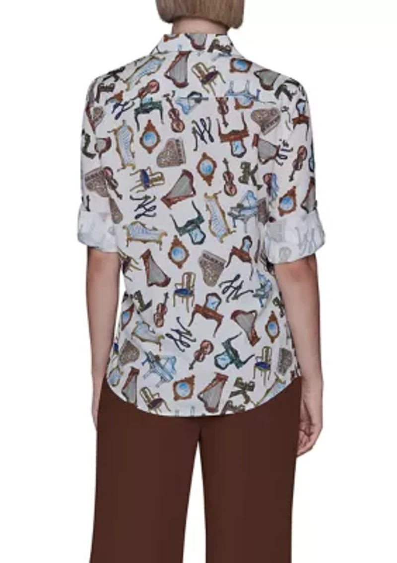 Women's Printed Button Down Blouse