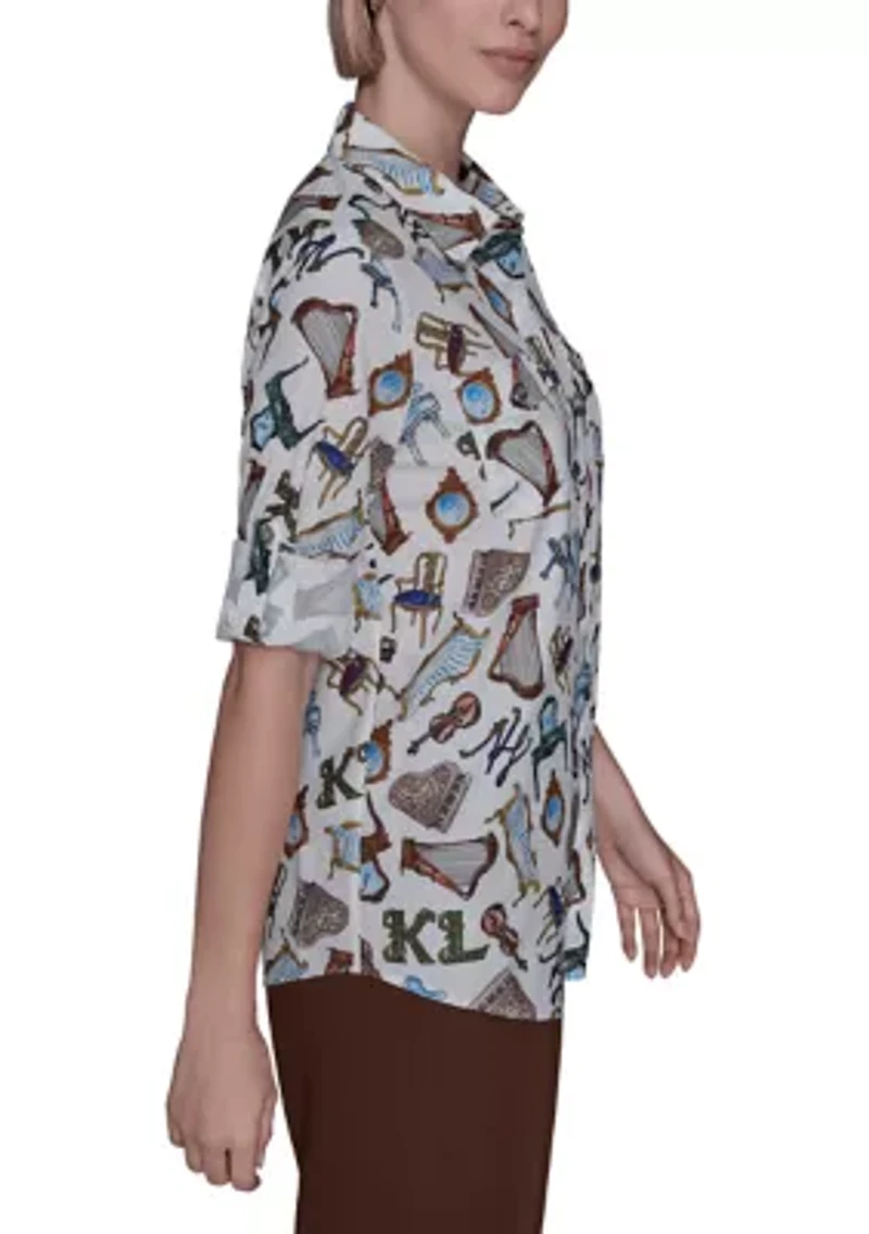 Women's Printed Button Down Blouse