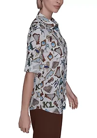 Women's Printed Button Down Blouse