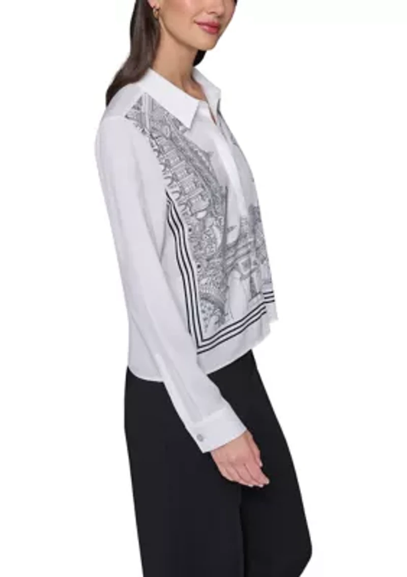 Women's Paris Border Button Front Top