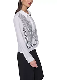 Women's Paris Border Button Front Top