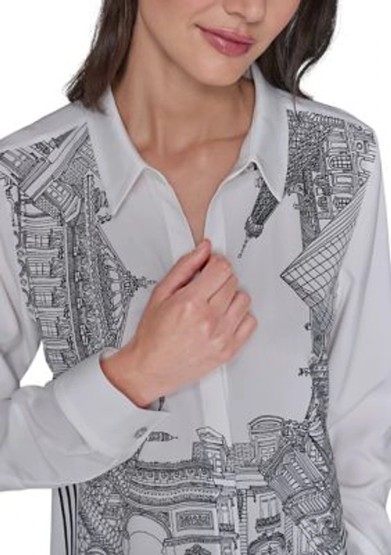 Women's Paris Border Button Front Top