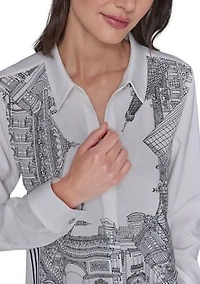 Women's Paris Border Button Front Top