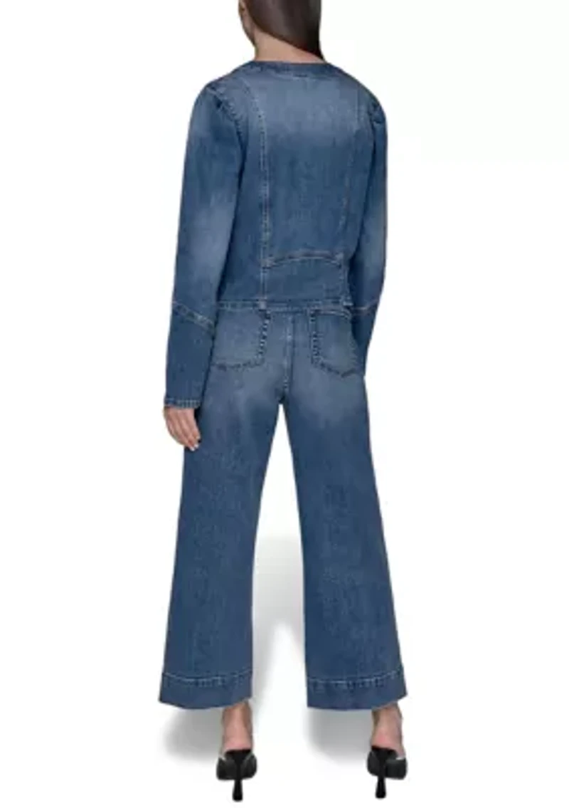 Women's Collarless Button Front Denim Jacket