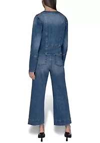 Women's Collarless Button Front Denim Jacket