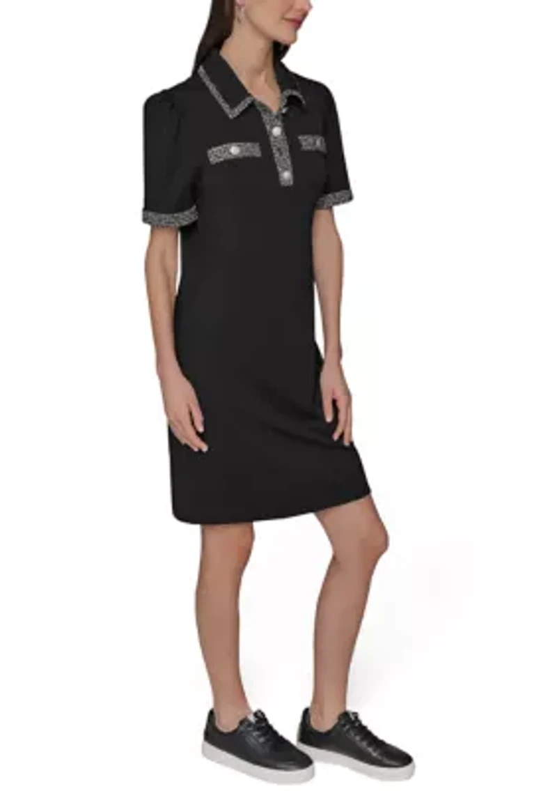 Women's Tweed Trim Midi Dress
