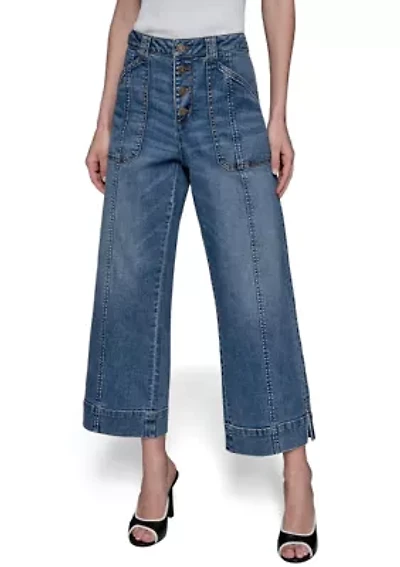 Women's High Rise Front Pocket Flare Denim Pants