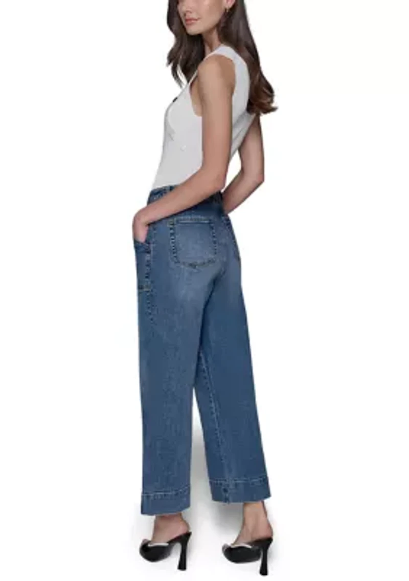 Women's High Rise Front Pocket Flare Denim Pants