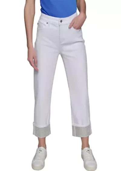 Women's Rhinestone Wide Cuff Jeans