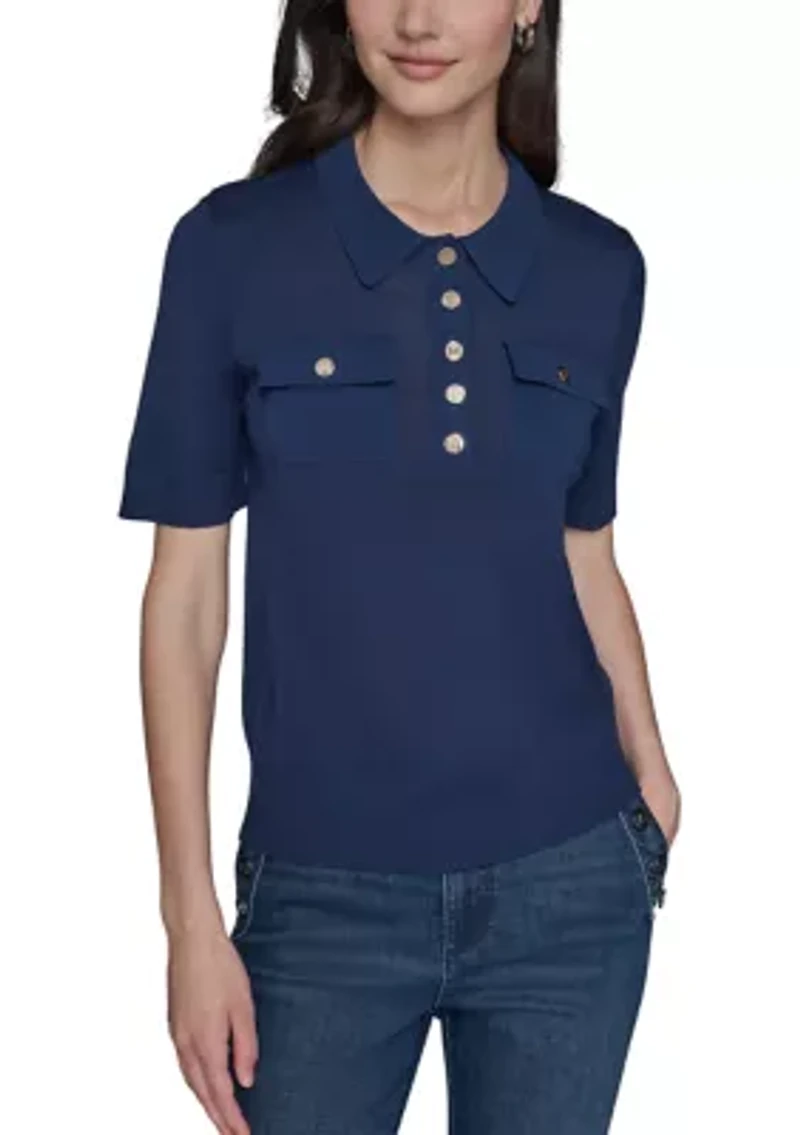 Women's Short Sleeve Polo Sweater