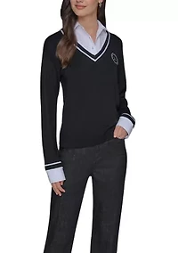 Women's V-Neck College 2Fer Top