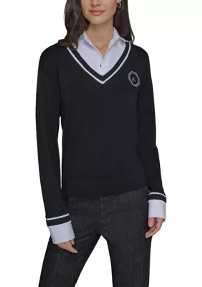 Women's V-Neck College 2Fer Top