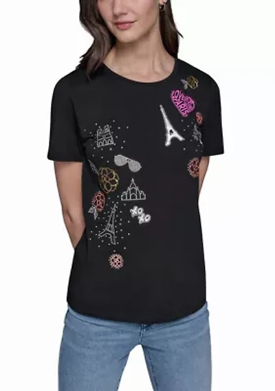 Women's Paris Sequin Scrapbook Graphic T-Shirt