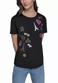 Women's Paris Sequin Scrapbook Graphic T-Shirt