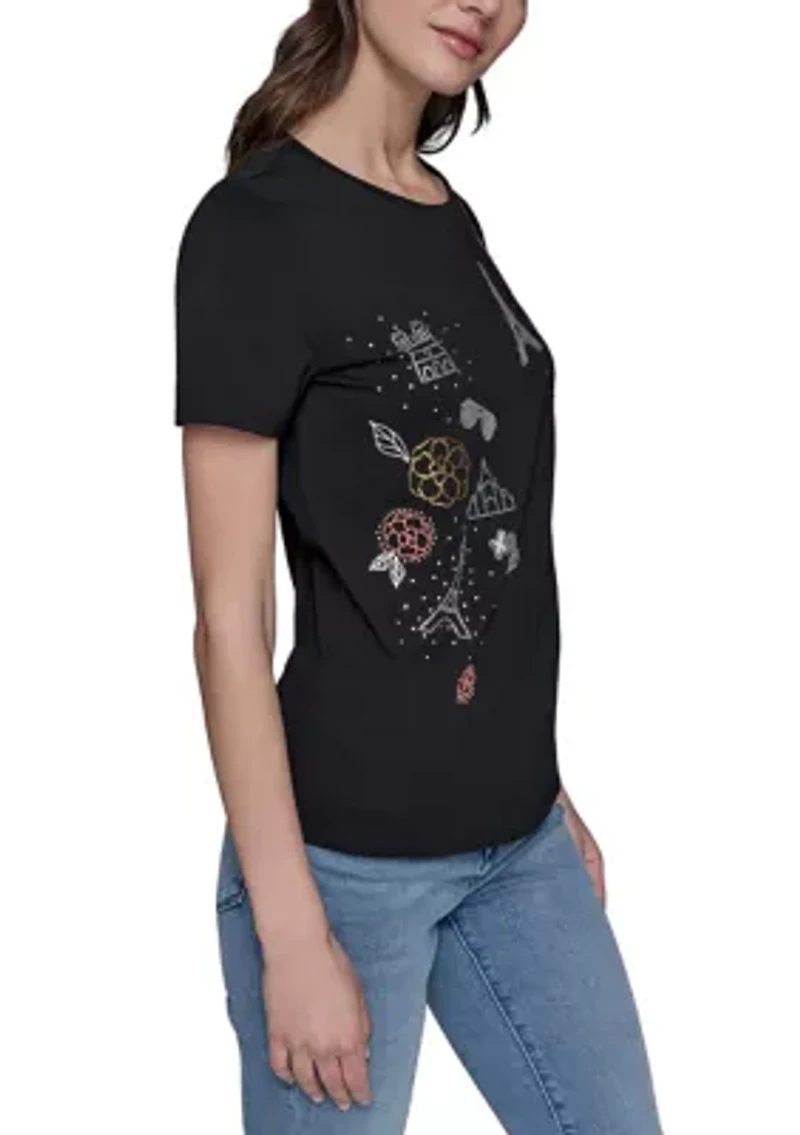Women's Paris Sequin Scrapbook Graphic T-Shirt