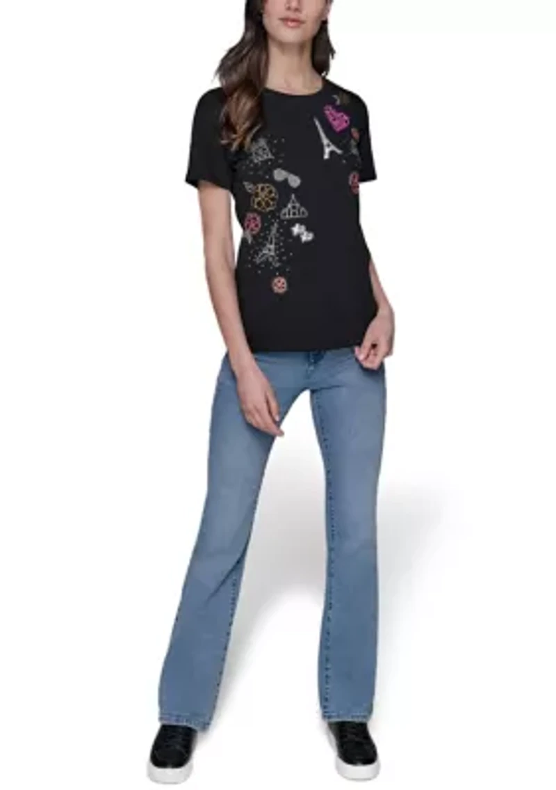 Women's Paris Sequin Scrapbook Graphic T-Shirt