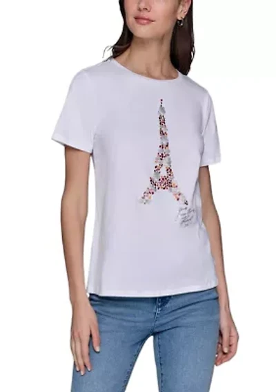 Women's Sequin Eiffel Tower Graphic T-Shirt