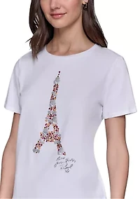 Women's Sequin Eiffel Tower Graphic T-Shirt