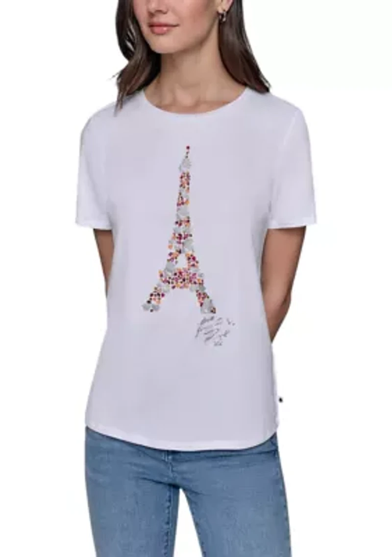 Women's Sequin Eiffel Tower Graphic T-Shirt