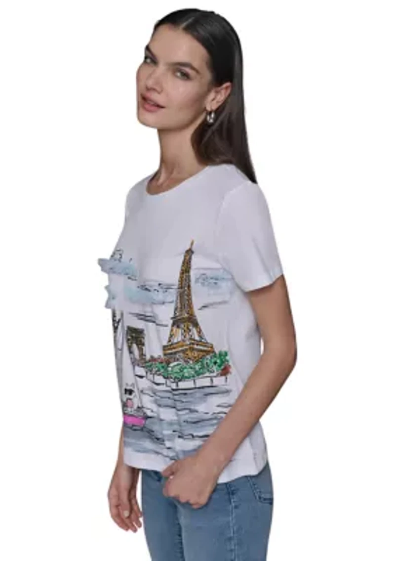Women's Paris Watercolor Graphic T-Shirt