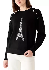 Women's Sequin Eiffel Tower Crew Neck Sweater