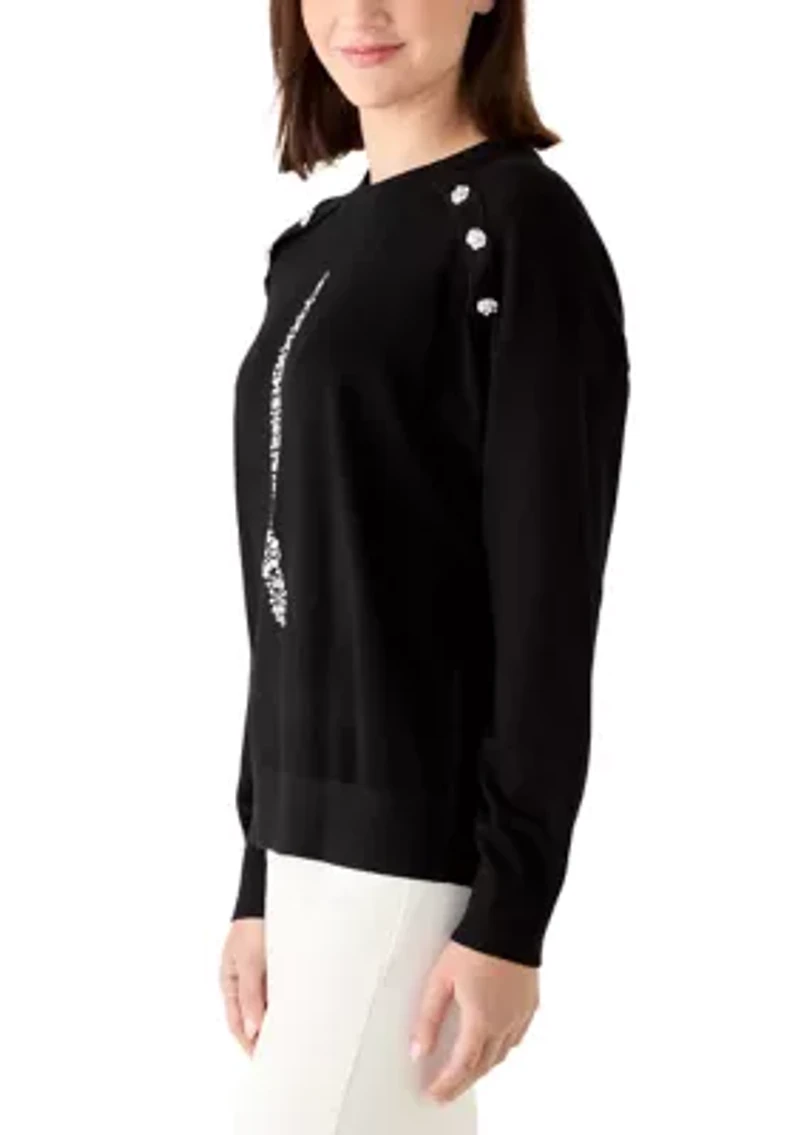 Women's Sequin Eiffel Tower Crew Neck Sweater