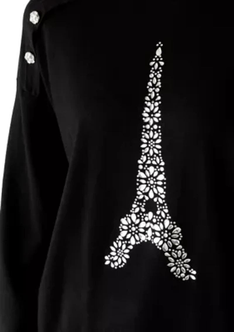 Women's Sequin Eiffel Tower Crew Neck Sweater